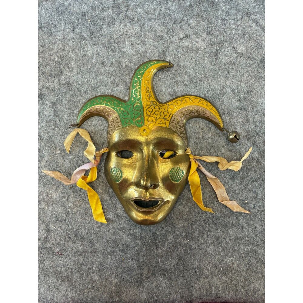 Vintage Brass Harlequin Carnival Mardi Gras Jester Mask Halloween Wall Decor
